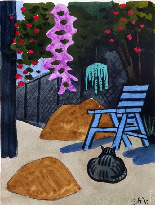 GARDENS - watercolor painting by the Venice painter, Curtis Hoekzema.